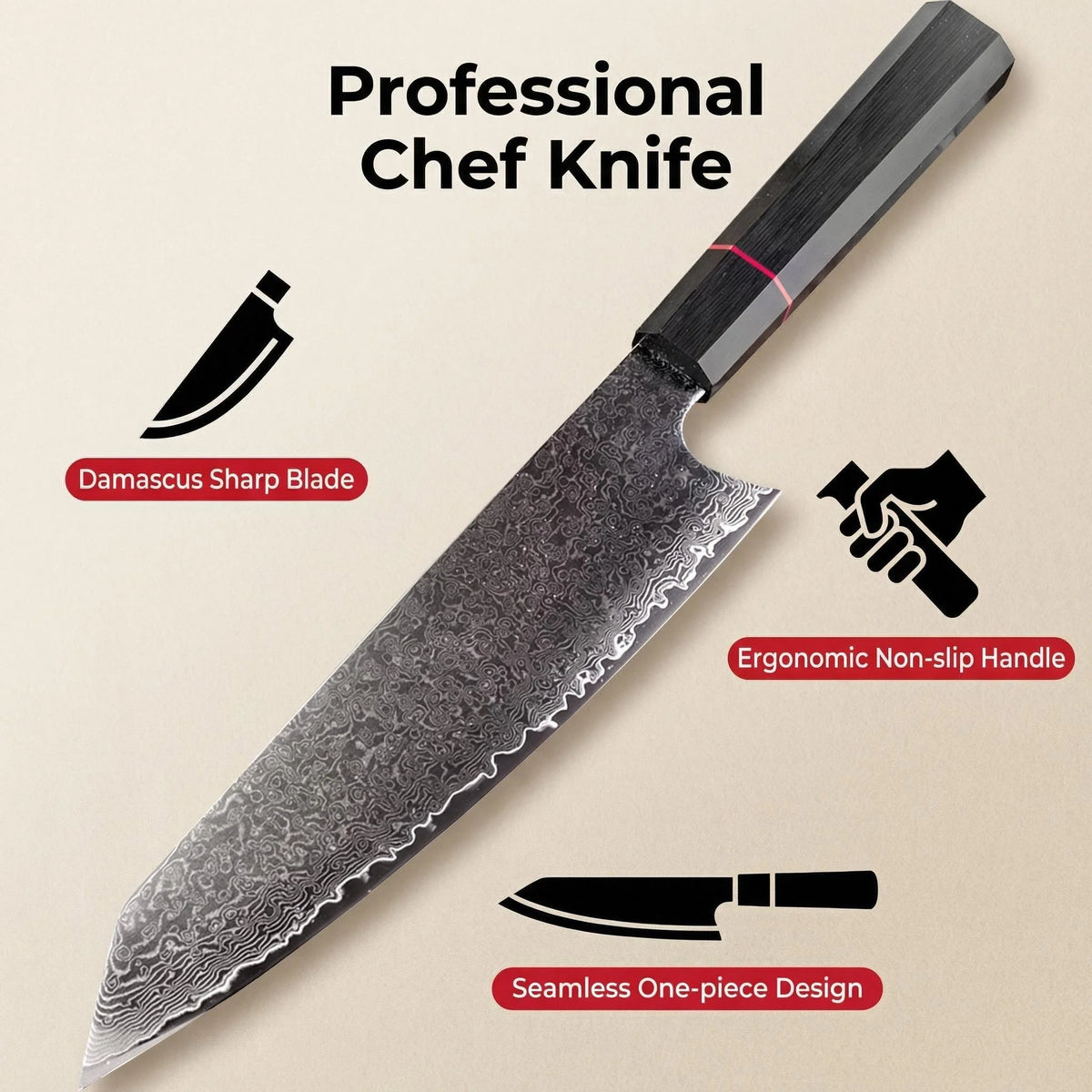 Cuchillo cebollero damasco 20 cm con mango G10 – vista 3