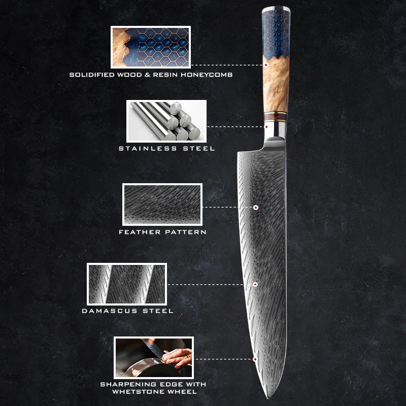 Cuchillo damasco con mango panal – vista 3