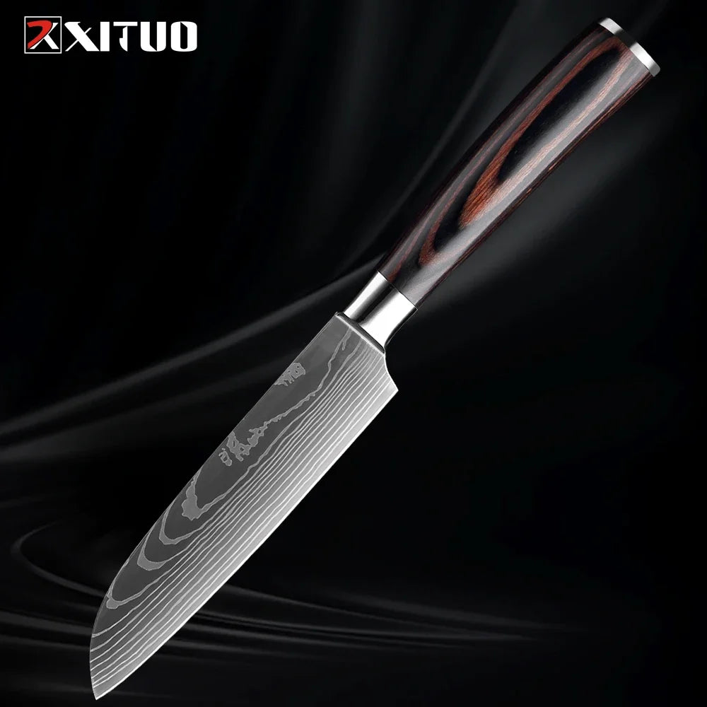Cuchillo con patrón damasco y mango de madera de colores – vista 16