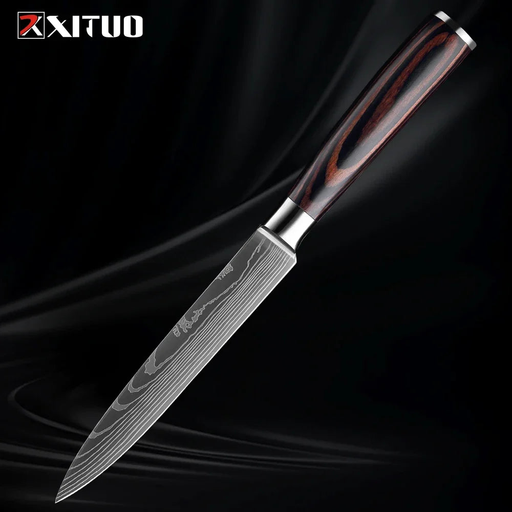 Cuchillo con patrón damasco y mango de madera de colores – vista 27