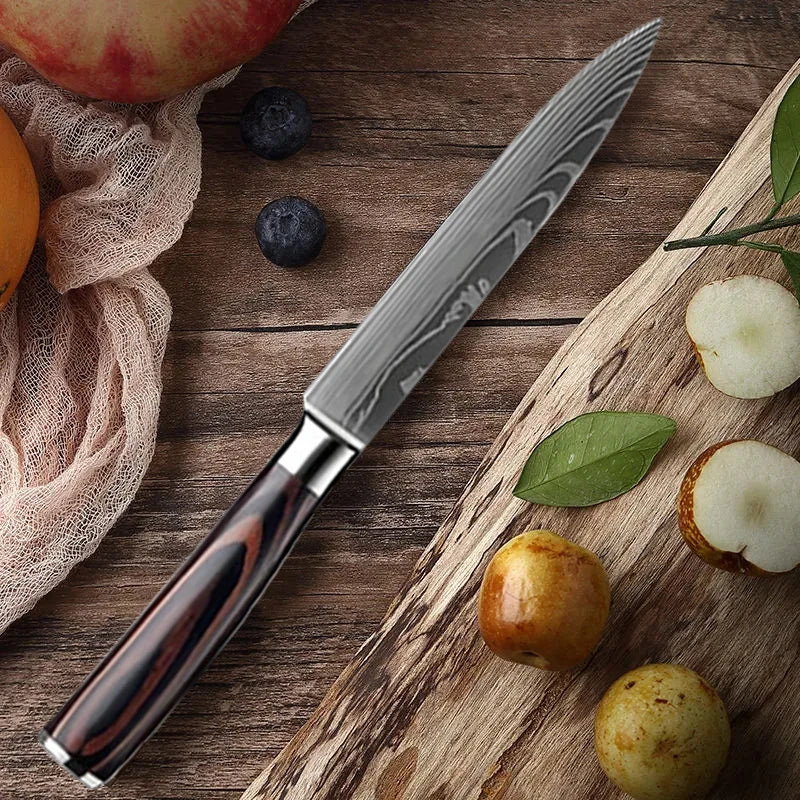 Cuchillo de cocina con patrón damasco – vista 5