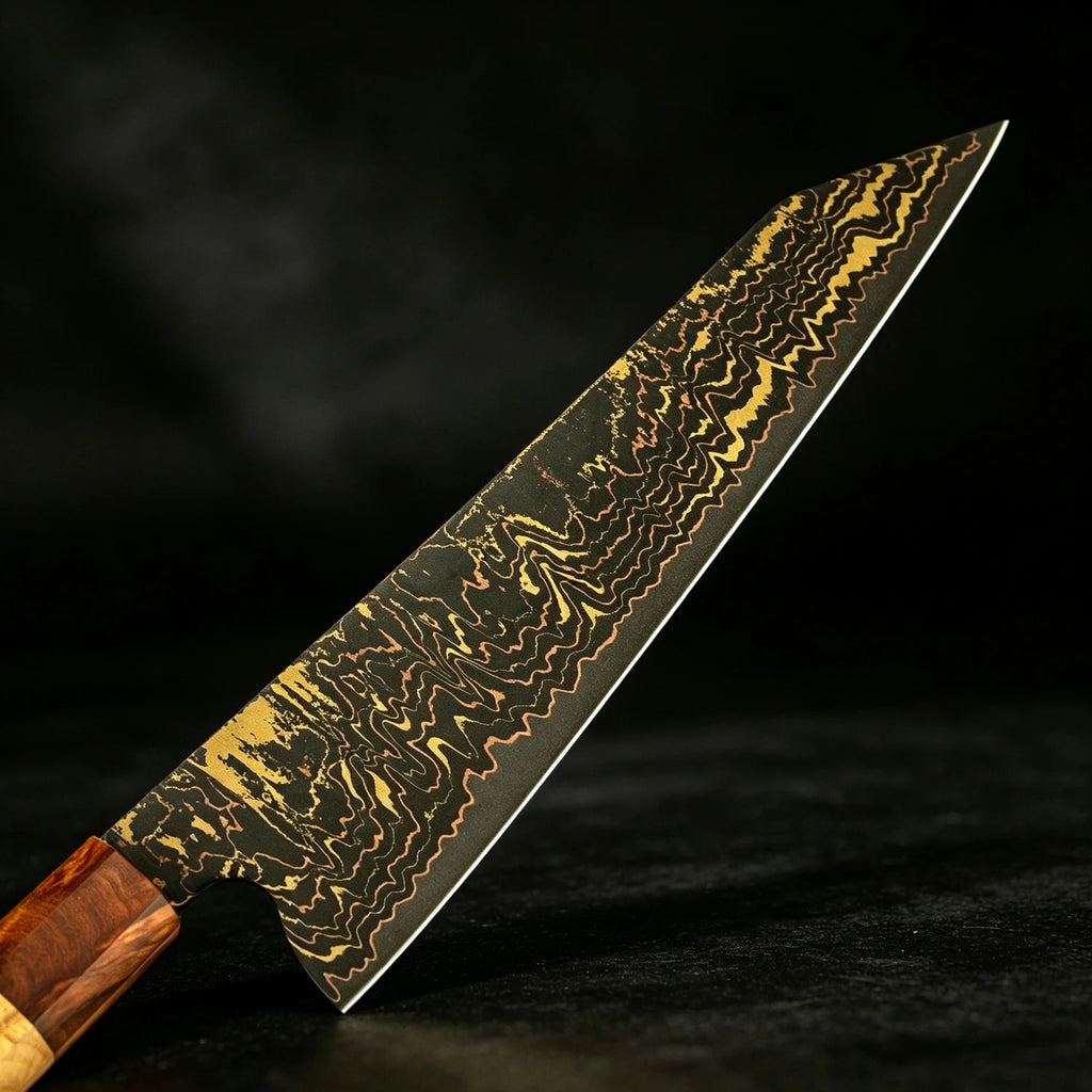 Cuchillo kiritsuke de damasco forjado 37 capas con mango de madera – vista 7