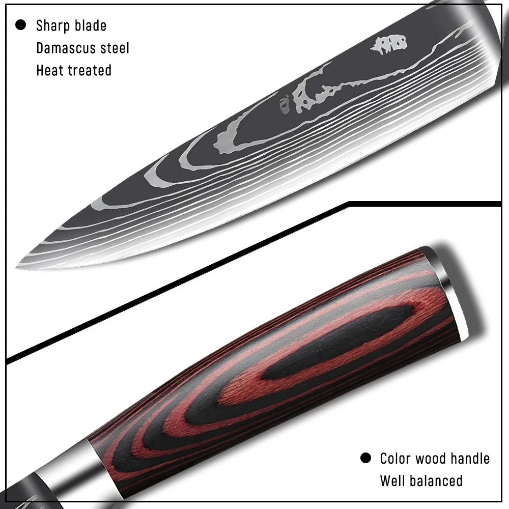 Cuchillo de cocina con patrón damasco – vista 3