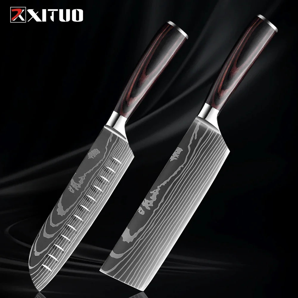 Cuchillo con patrón damasco y mango de madera de colores – vista 23