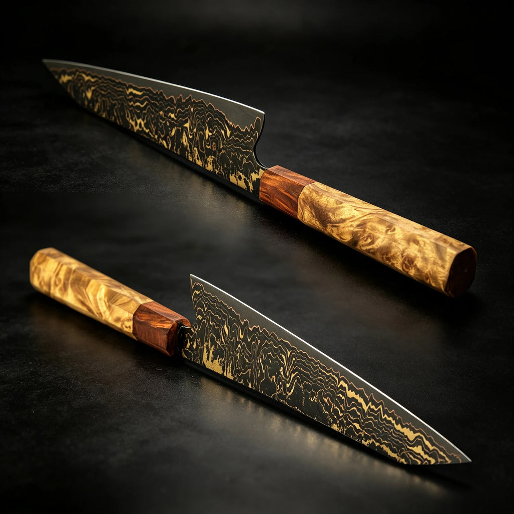 Cuchillo kiritsuke de damasco forjado 37 capas con mango de madera – vista 3