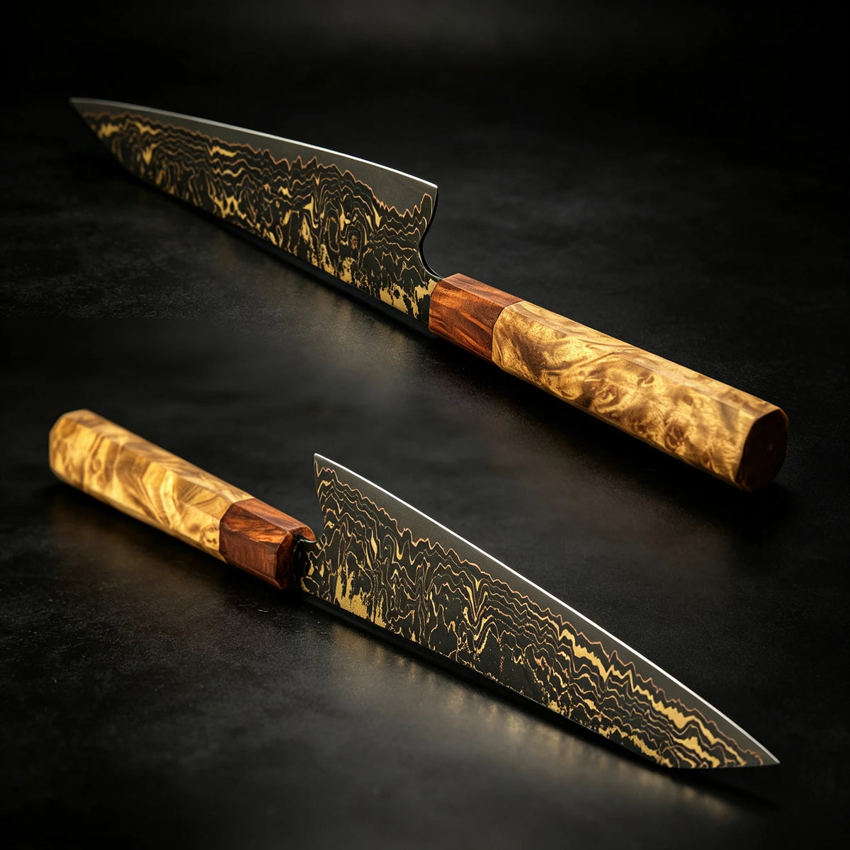 Cuchillo kiritsuke de damasco forjado 37 capas con mango de madera – vista 3