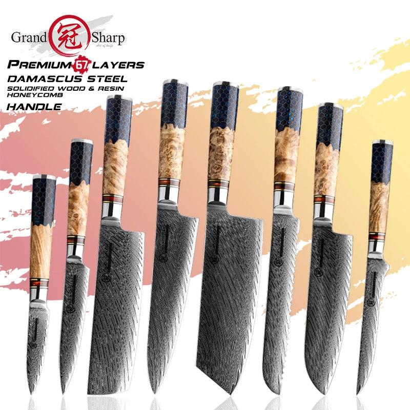 Cuchillo damasco con mango panal – vista 1